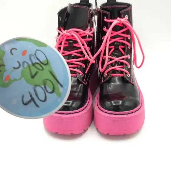Current Mood Combat Boots DollsKill Pink Black women's size 6  CM20-468 - Picture 8 of 9